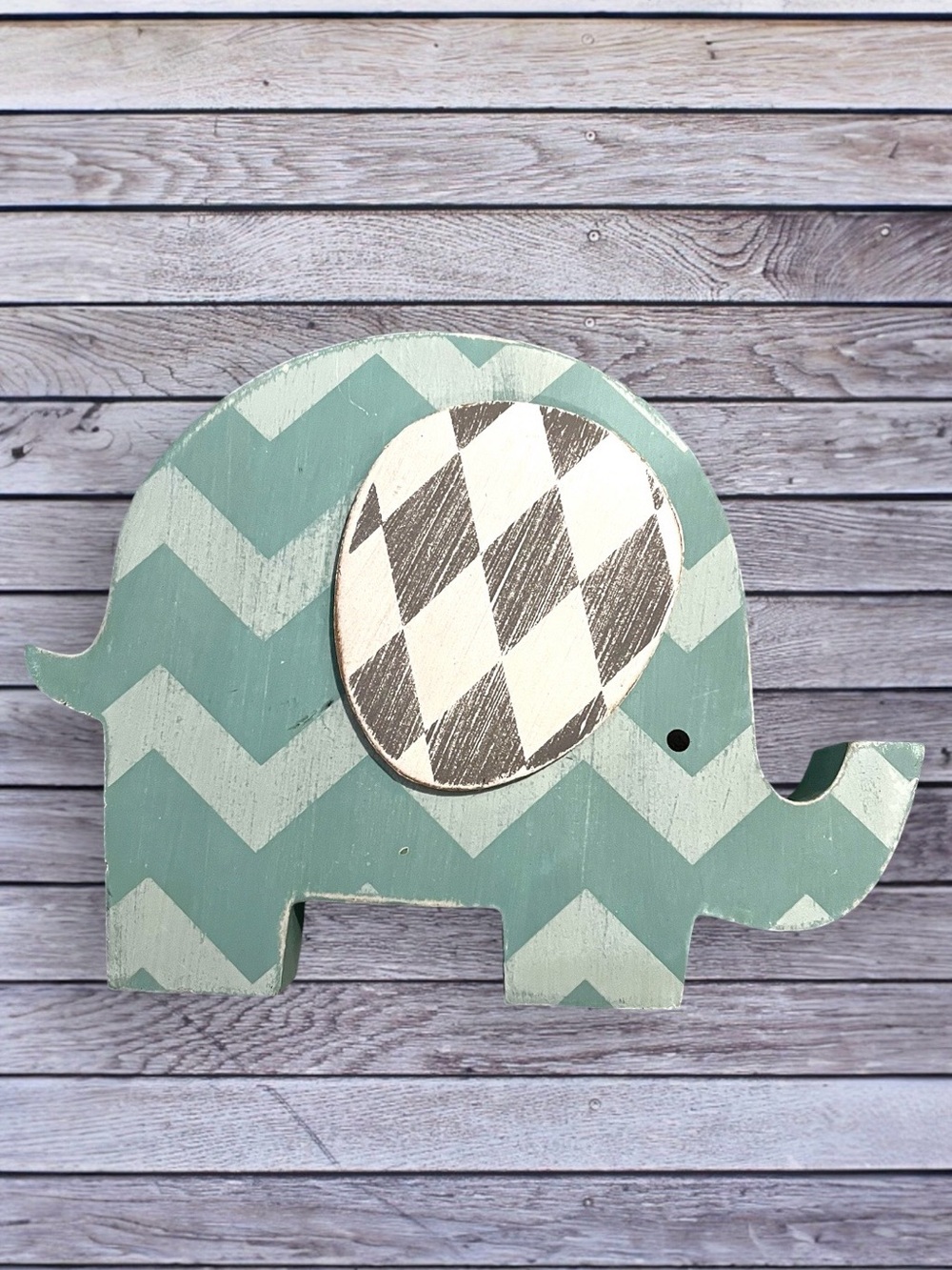 Wooden Chevron Elephant Decor - Mint Green